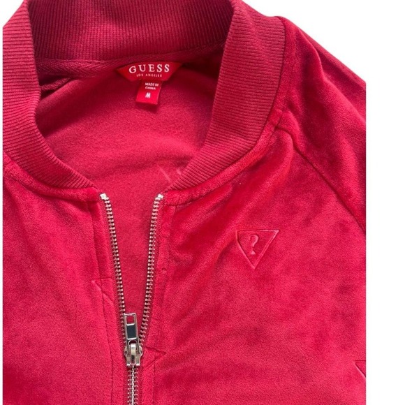 Y2K RED VELOUR LOGO VINTAGE GUESS ZIP UP‎ TRACK JACKET SMALL/MEDIUM - Picture 5 of 6